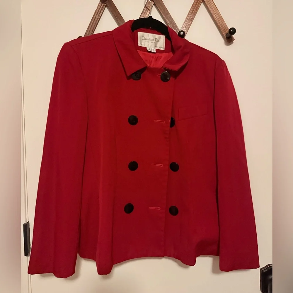 Dior Red Double-Breasted The Suit Jacket with Black Buttons